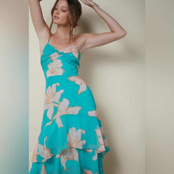 Anthropologie Hutch Milo Floral Tiered Maxi Dress Sundress Turquoise Blue - Picture 2 of 7